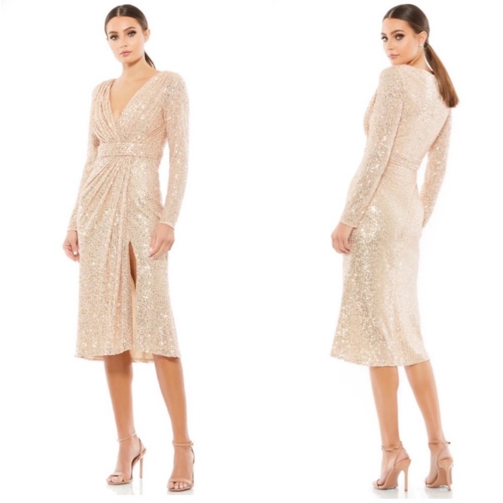 NWT Ieena for Mac Duggal Gold Sequin Dress Size 2